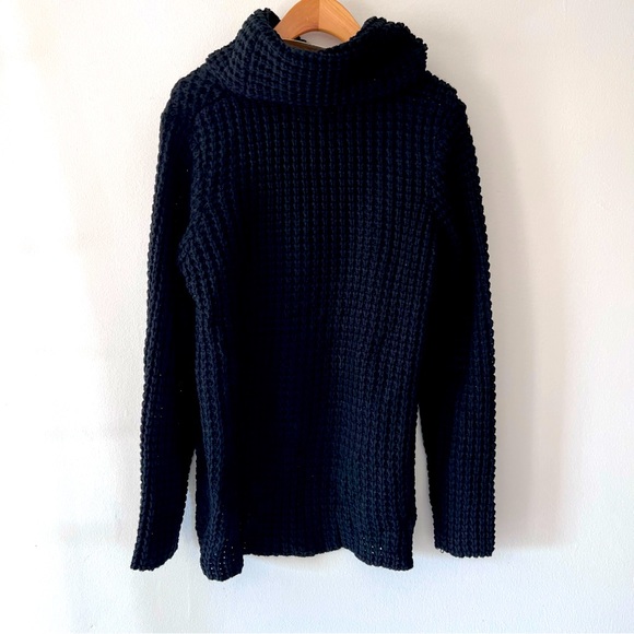 MIRACLE Black Cowl Neck Waffle Knit Long Sleeve Sweater M/L - Picture 3 of 11